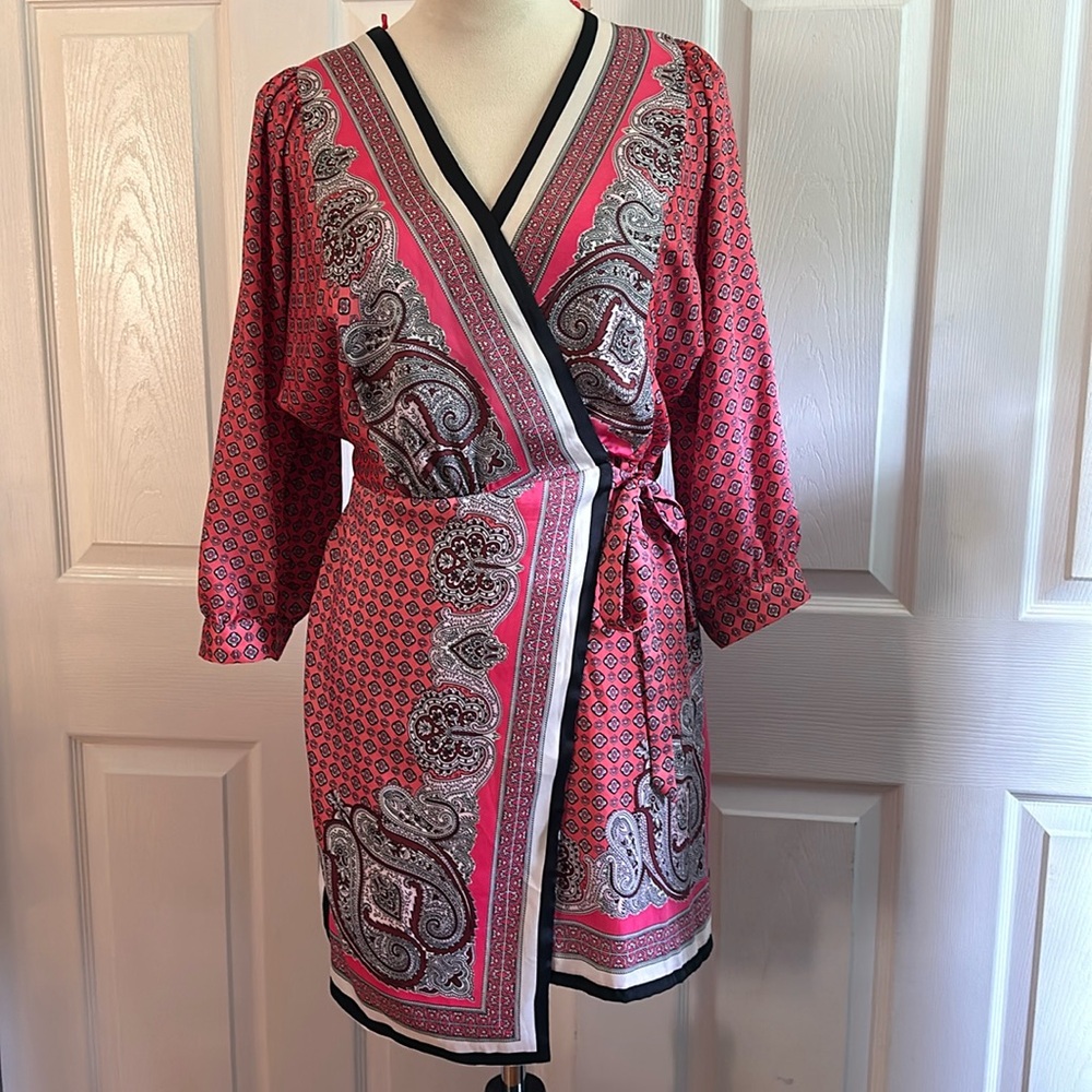 NWOT ZARA WOMEN PRINTED CROSSED DRESS V-neck wrap front
